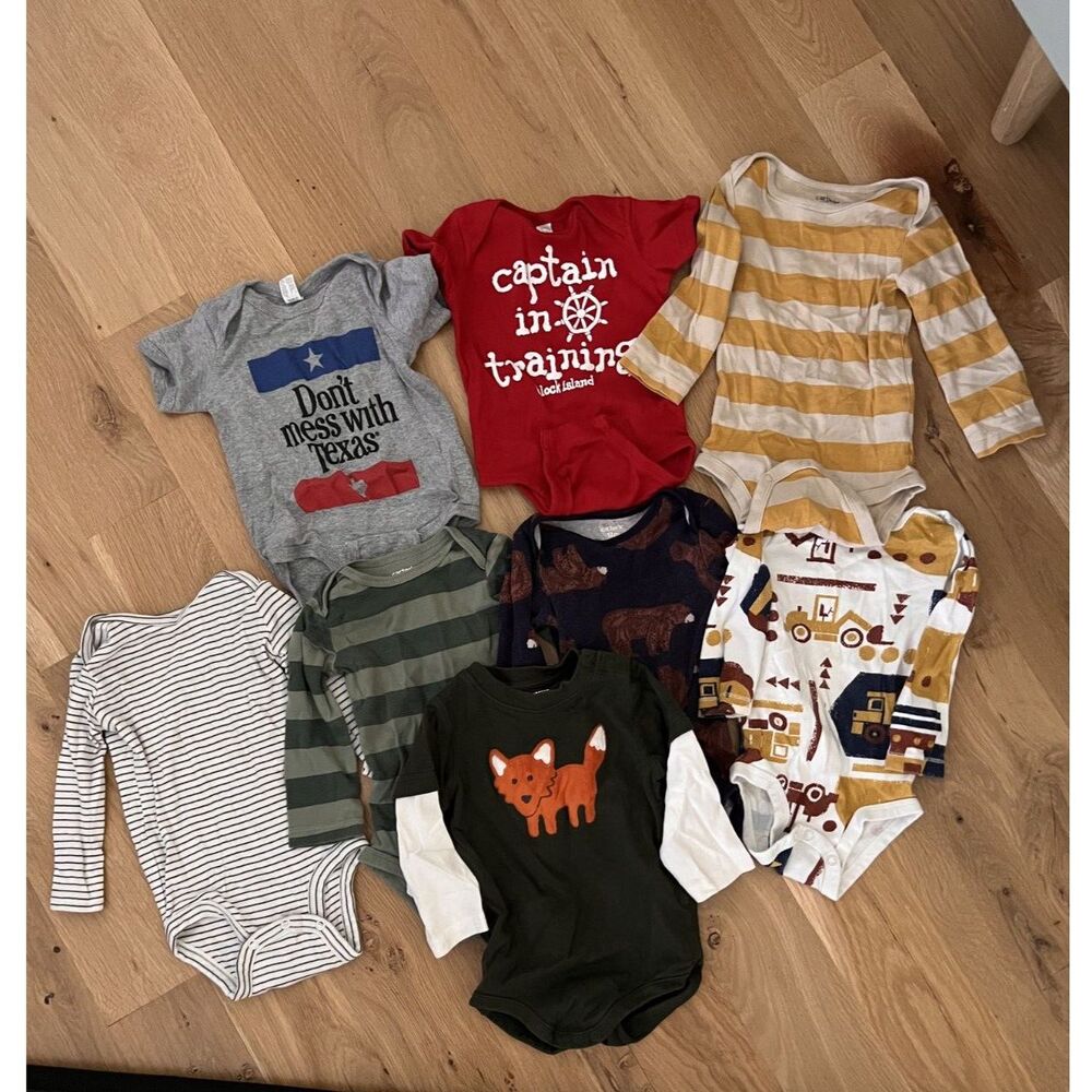 Toddler Boys 12M Onesie Bundle (total of 8) Includes Carter's,Rabbit Skins &more